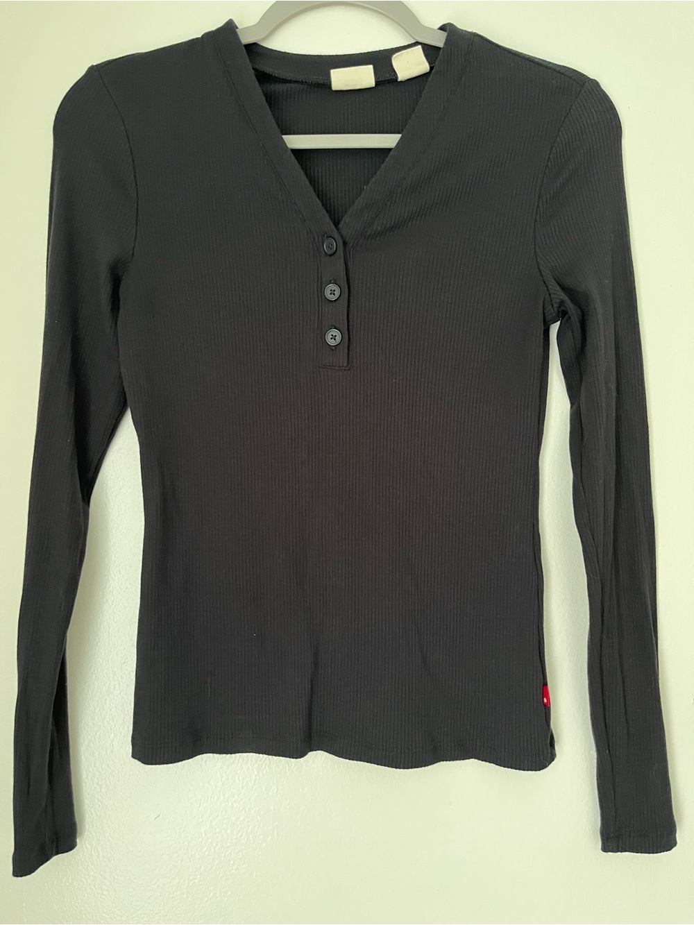 Levi's Black Ribbed Long Sleeve Henley Top